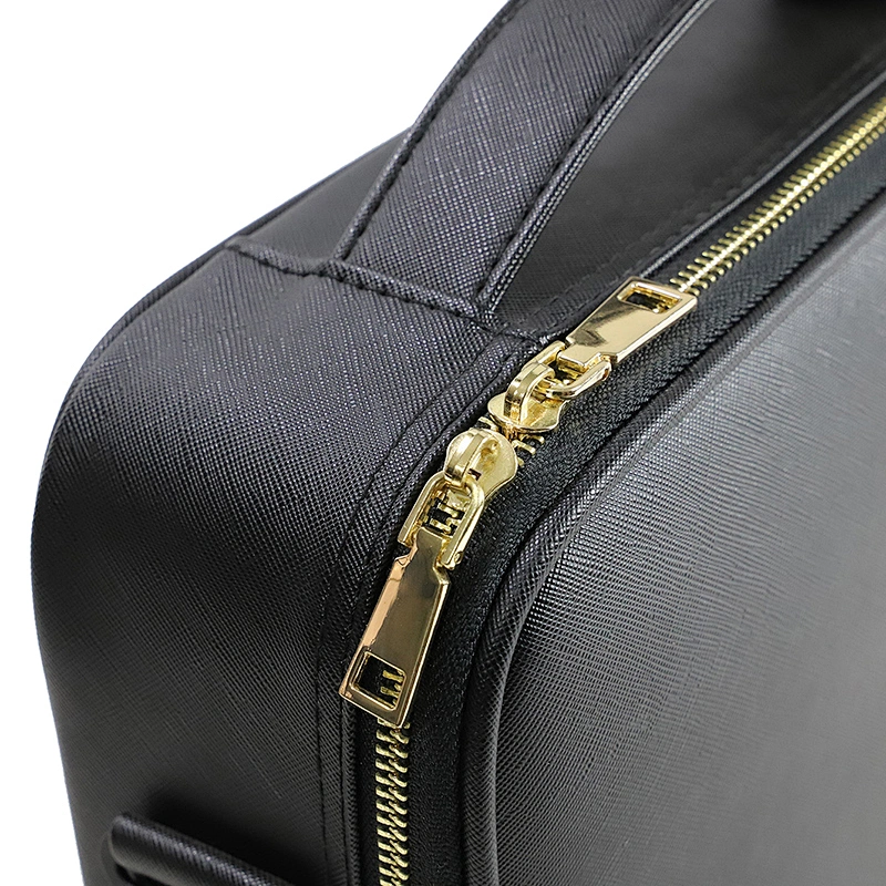 Multi-function Portable Leather Black Makeup Bag with Brush Compartment