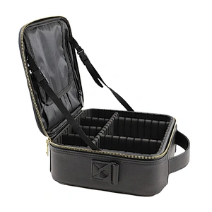 Multi-function Portable Leather Black Makeup Bag with Brush Compartment