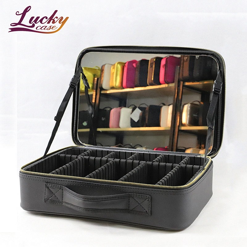 Professional Large Capacity Leather Makeup Train Case with Mirror