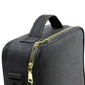 Black Custom Makeup Case with Brush Slots and Shoulder Strap for Toiletries Cosmetics Jewelry