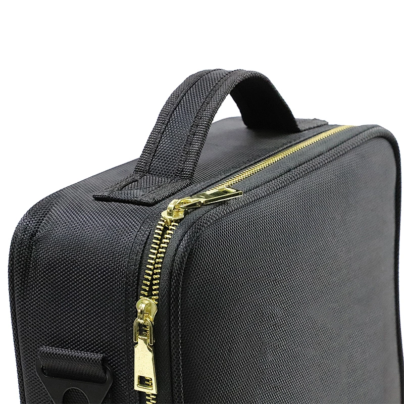 Black Custom Makeup Case with Brush Slots and Shoulder Strap for Toiletries Cosmetics Jewelry