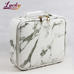 Portable Small PU Leather Marble Travel Makeup Bag with Zipper