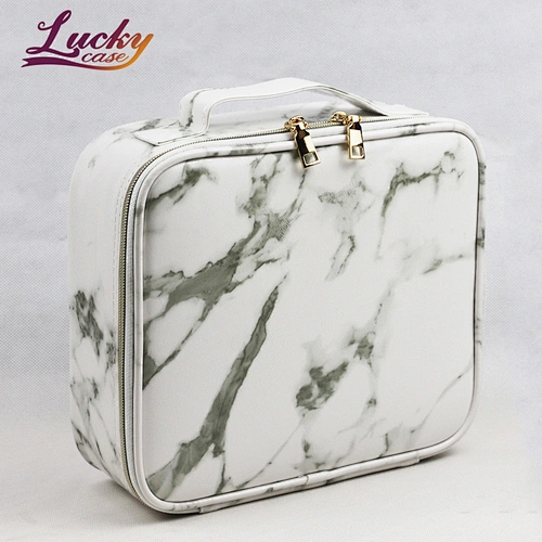 Portable Small PU Leather Marble Travel Makeup Bag with Zipper