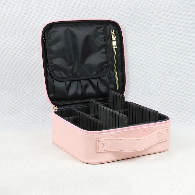 Leather Waterproof Cute Makeup Bags with Adjustable EVA Dividers and Double Zipper
