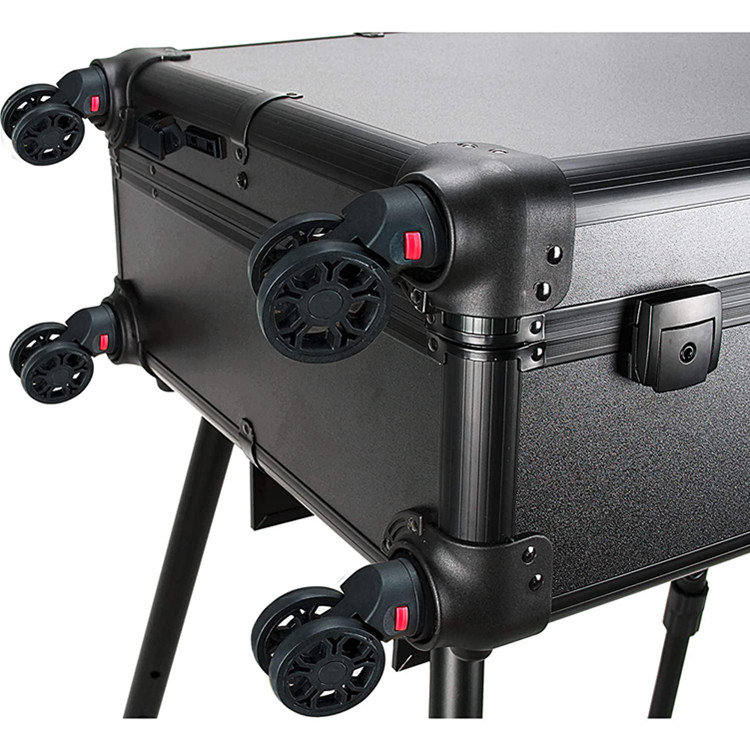Rolling makeup case Studio 4-Legs Trolley Aluminum Makeup Case with Lighted Big Mirror