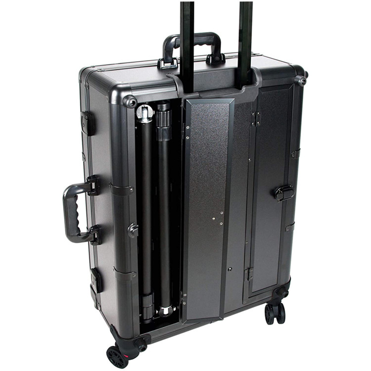 Rolling makeup case Studio 4-Legs Trolley Aluminum Makeup Case with Lighted Big Mirror