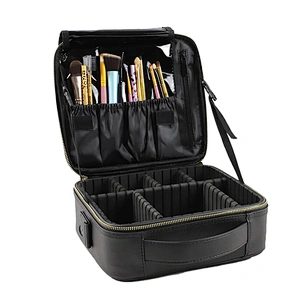 Multi-function Portable Leather Black Makeup Bag with Brush Compartment