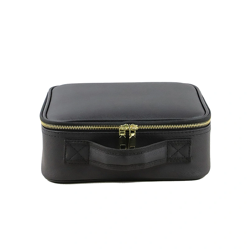 Custom Black PU Makeup Case with Compartments and Mirror