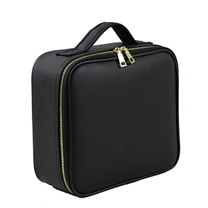 Custom Black PU Makeup Case with Compartments and Mirror