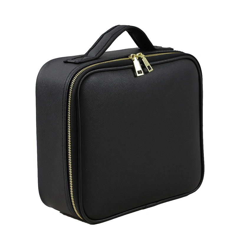 Custom Black PU Makeup Case with Compartments and Mirror