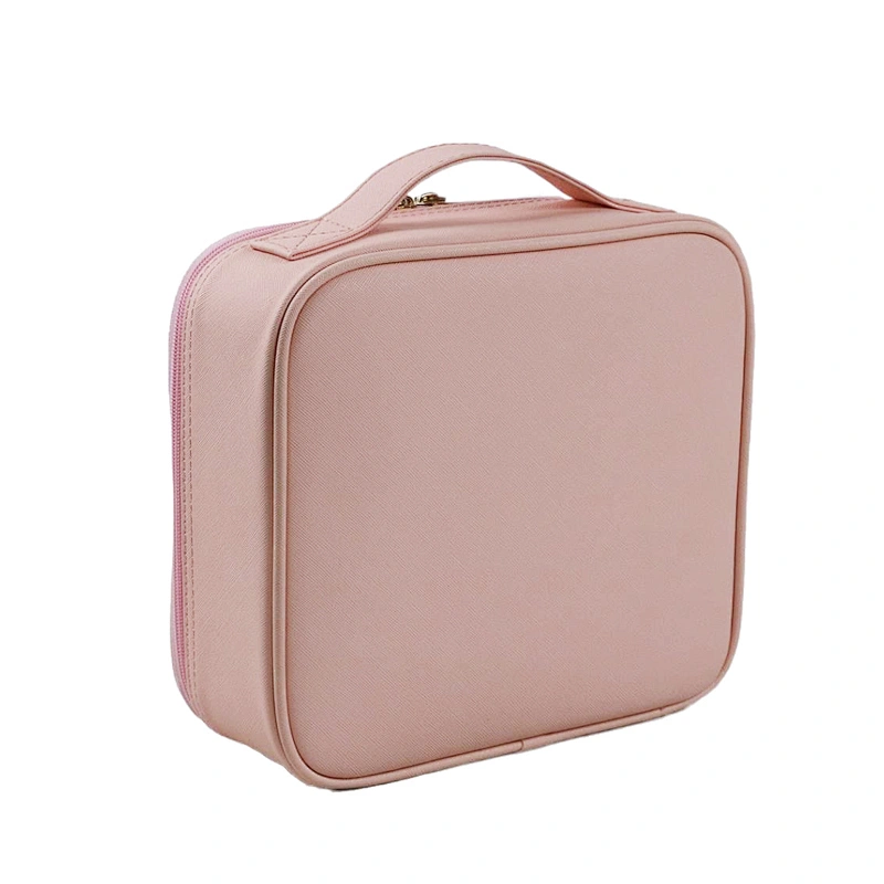 Leather Waterproof Cute Makeup Bags with Adjustable EVA Dividers and Double Zipper