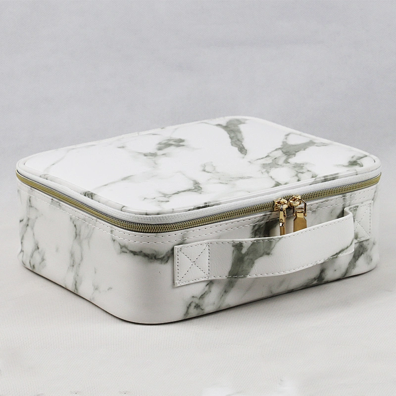 Portable Small PU Leather Marble Travel Makeup Bag with Zipper