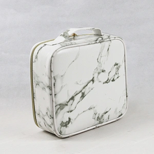 Portable Small PU Leather Marble Travel Makeup Bag with Zipper