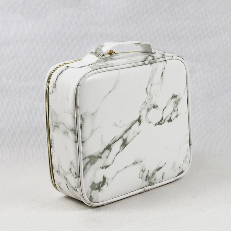Portable Small PU Leather Marble Travel Makeup Bag with Zipper