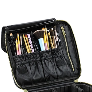 Black Custom Makeup Case with Brush Slots and Shoulder Strap for Toiletries Cosmetics Jewelry