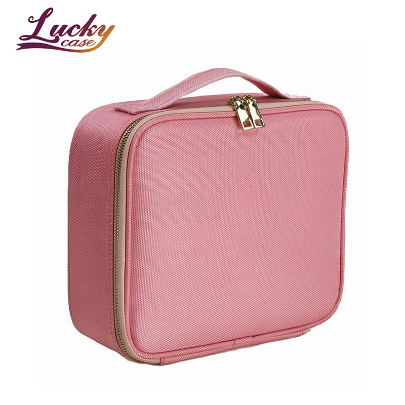 Custom Simple Portable Pink Makeup Bag with Compartments