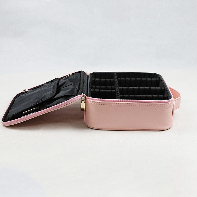 Leather Waterproof Cute Makeup Bags with Adjustable EVA Dividers and Double Zipper