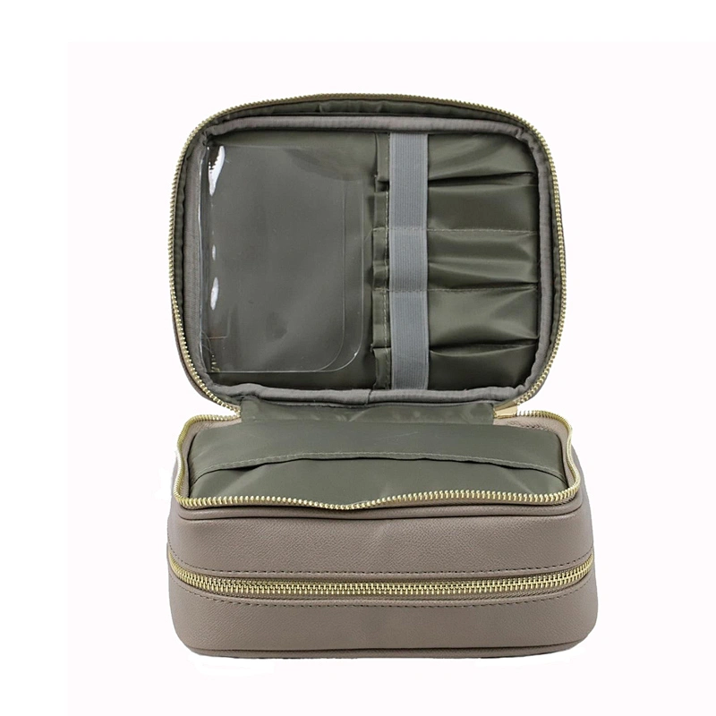 Good Quality Leather 2 Layer Cosmetic Beauty Pouch