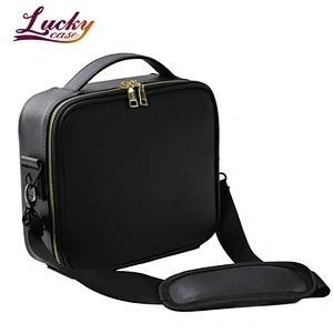 Multi-function Portable Leather Black Makeup Bag with Brush Compartment