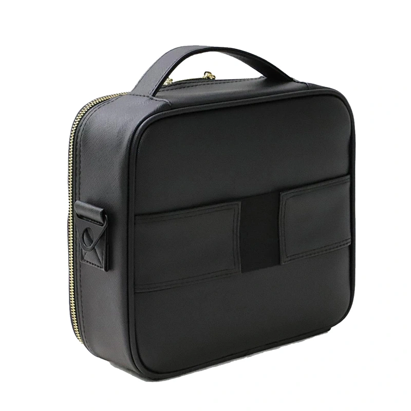 Multi-function Portable Leather Black Makeup Bag with Brush Compartment