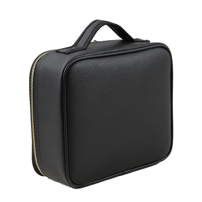 Custom Black PU Makeup Case with Compartments and Mirror