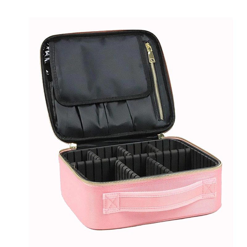 Custom Simple Portable Pink Makeup Bag with Compartments