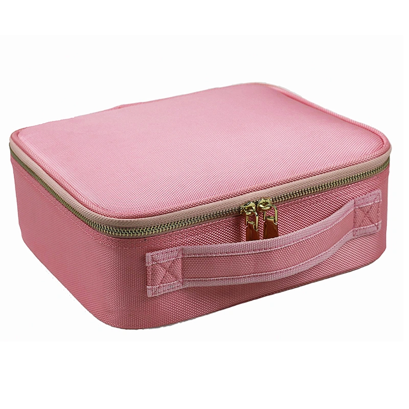 Custom Simple Portable Pink Makeup Bag with Compartments