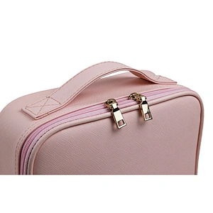 Leather Waterproof Cute Makeup Bags with Adjustable EVA Dividers and Double Zipper