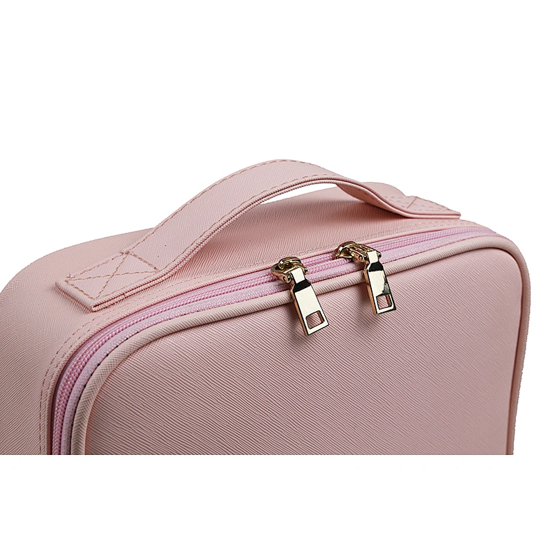 Leather Waterproof Cute Makeup Bags with Adjustable EVA Dividers and Double Zipper