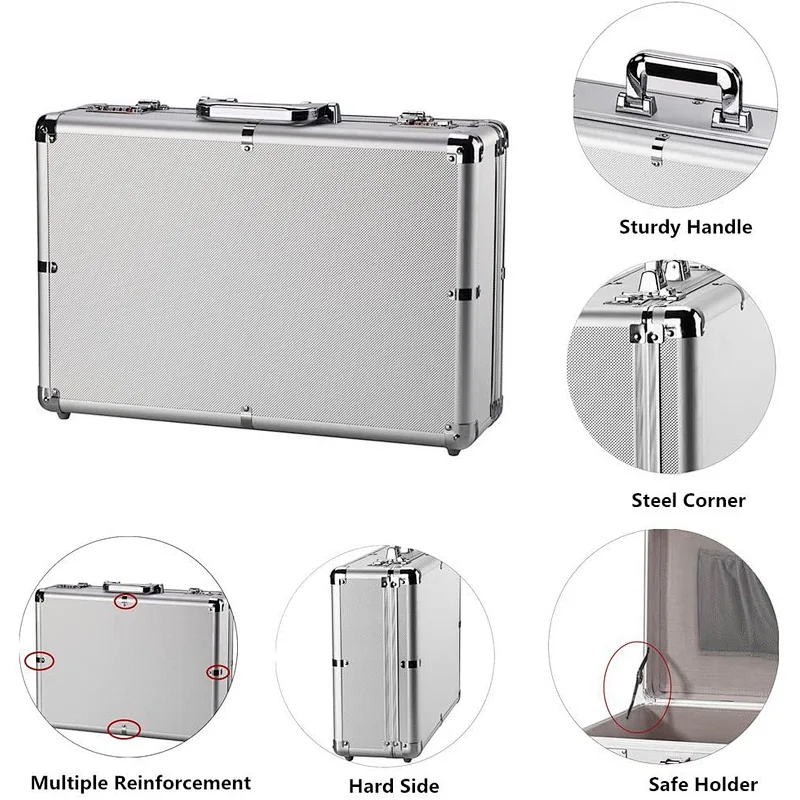 Portable Tool Case Box custom foam Flight Aluminum Metal Briefcase with combination locks