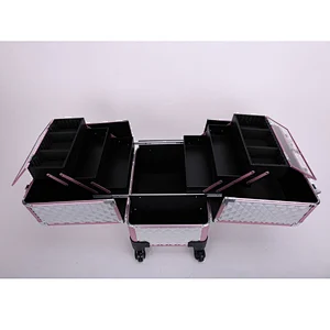 Large 8 Trays Aluminum Rolling Makeup Case