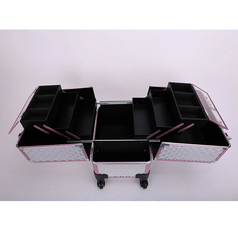 Large 8 Trays Aluminum Rolling Makeup Case