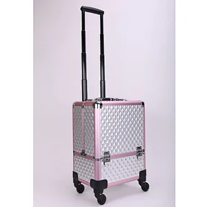 Large 8 Trays Aluminum Rolling Makeup Case
