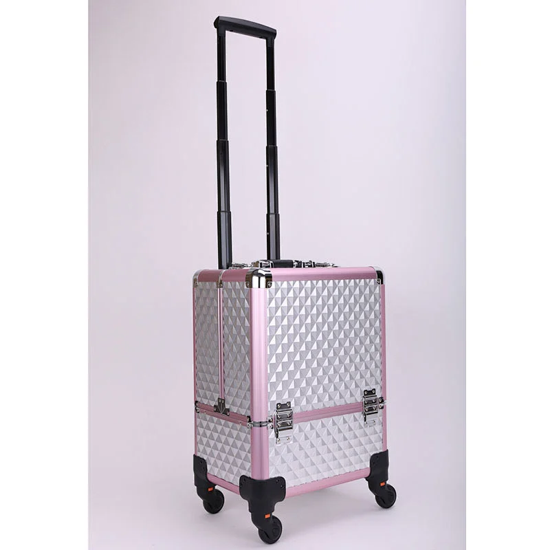 Large 8 Trays Aluminum Rolling Makeup Case