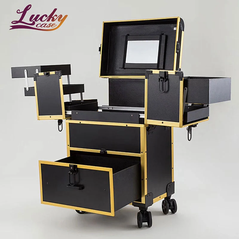 Custom Nail Trolley Beauty Case with Mirror Trays and Drawer