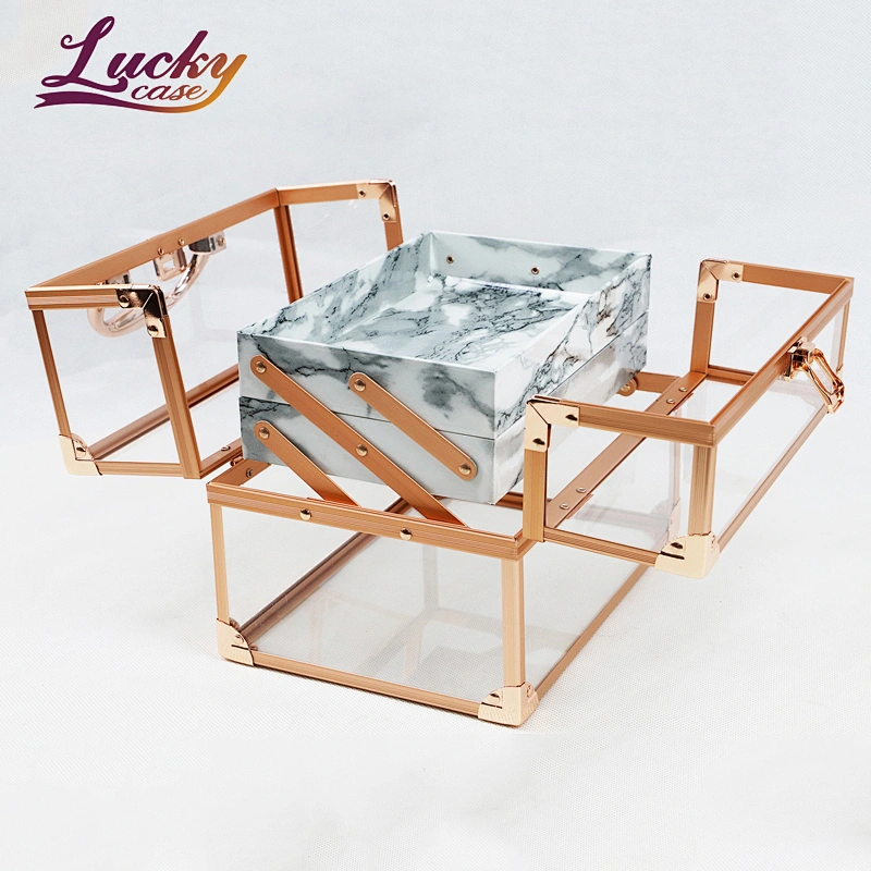 New Lightweight Clear Cosmetic Acrylic Storage Case with 2 Marble Trays