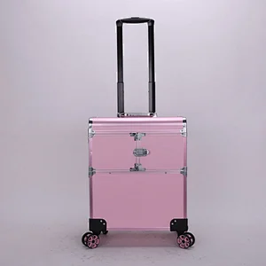 Lucky Case Factory Wholesale Pink Makeup Trolley with Trays Mirror