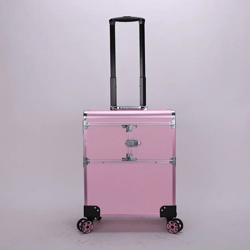 Lucky Case Factory Wholesale Pink Makeup Trolley with Trays Mirror