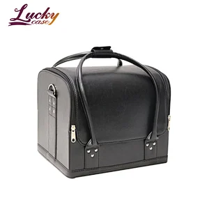 Multi-layer Large Leather Makeup Bag with 4 Trays for Makeup Artist Tattoo