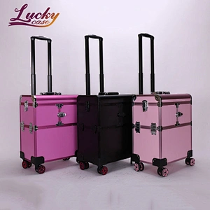Lucky Case Factory Wholesale Pink Makeup Trolley with Trays Mirror