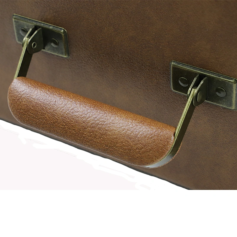 13.7 Inch Tan Leather Vinyl Record Case for 30 Albums