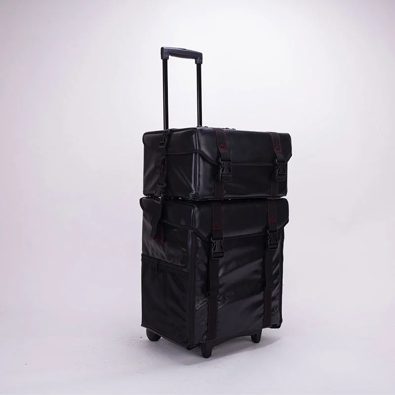 Professional Soft 2 in 1 Makeup Trolley Cases Bags with 8 Plastic Drawers for Travel