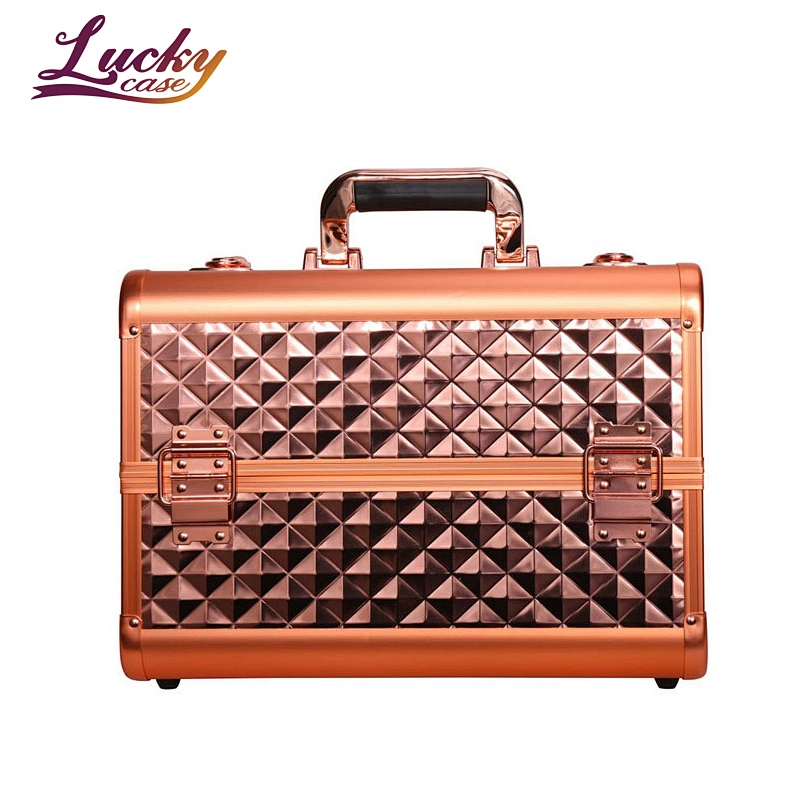 Factory Custom Luxury Hard Shell Makeup Case Aluminum with Nail Polish Dividers