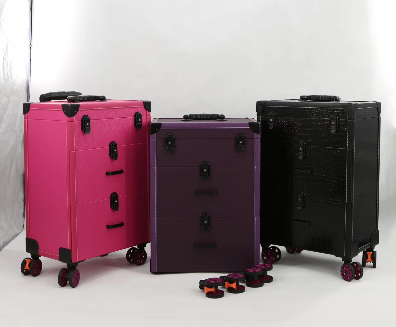 Rolling Makeup Case 4in1 Cosmetic Lockable Trolley Makeup Nail Artist Travel Train Case Organizer Box