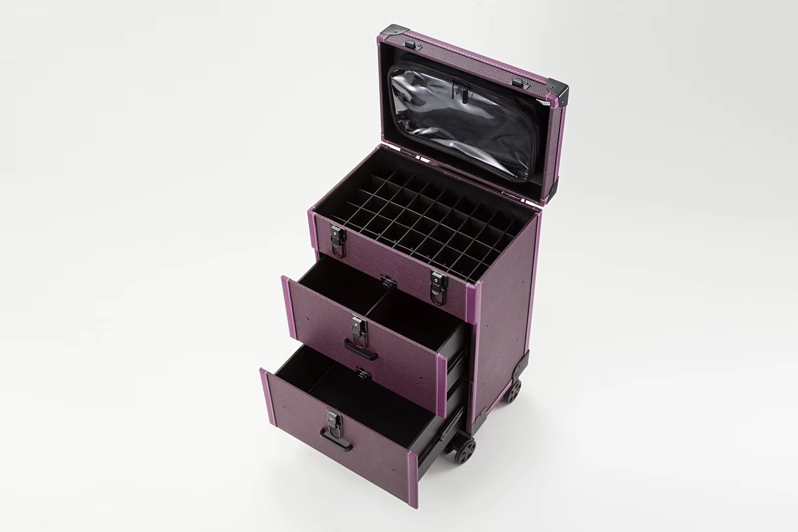 Rolling Makeup Case 4in1 Cosmetic Lockable Trolley Makeup Nail Artist Travel Train Case Organizer Box