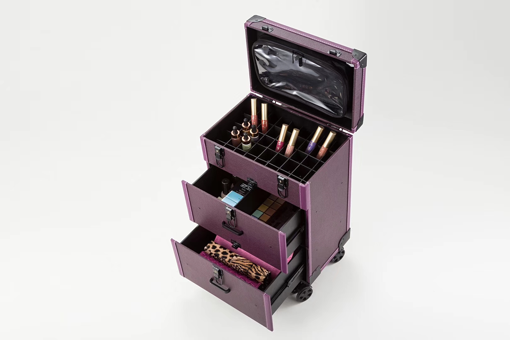 Rolling Makeup Case 4in1 Cosmetic Lockable Trolley Makeup Nail Artist Travel Train Case Organizer Box