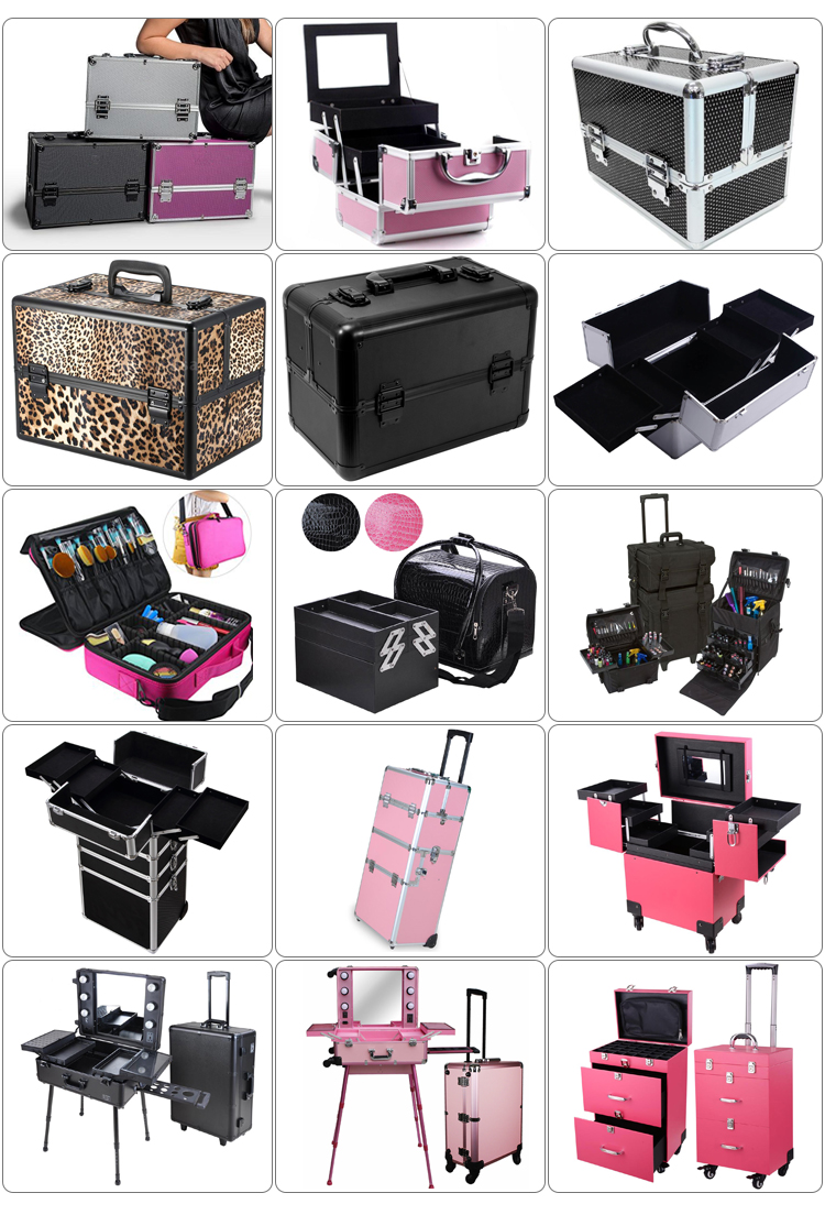 Professional Carrying small hard led beauty makeup case with mirror mobile portable makeup station