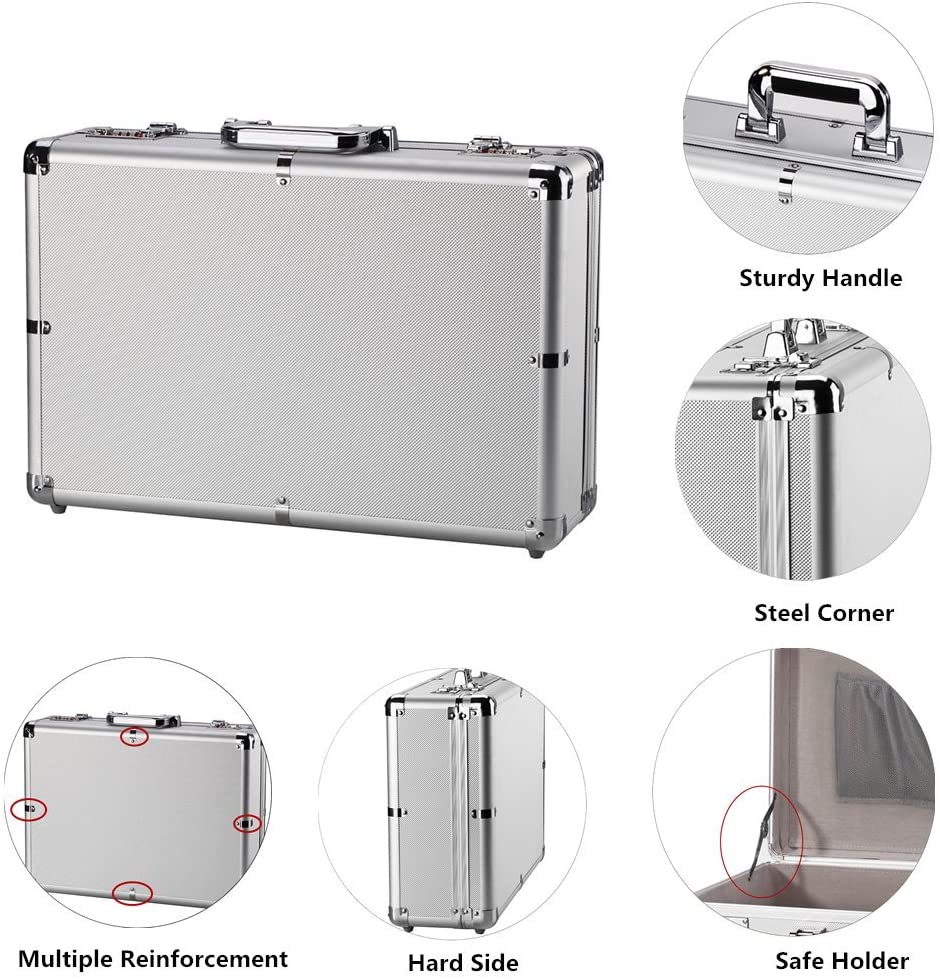 Briefcase Aluminum Hard Case Tool Box Metal Cash Box with Multiple Rivet Reinforcement