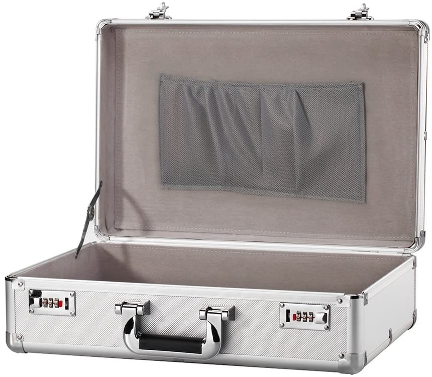 Briefcase Aluminum Hard Case Tool Box Metal Cash Box with Multiple Rivet Reinforcement