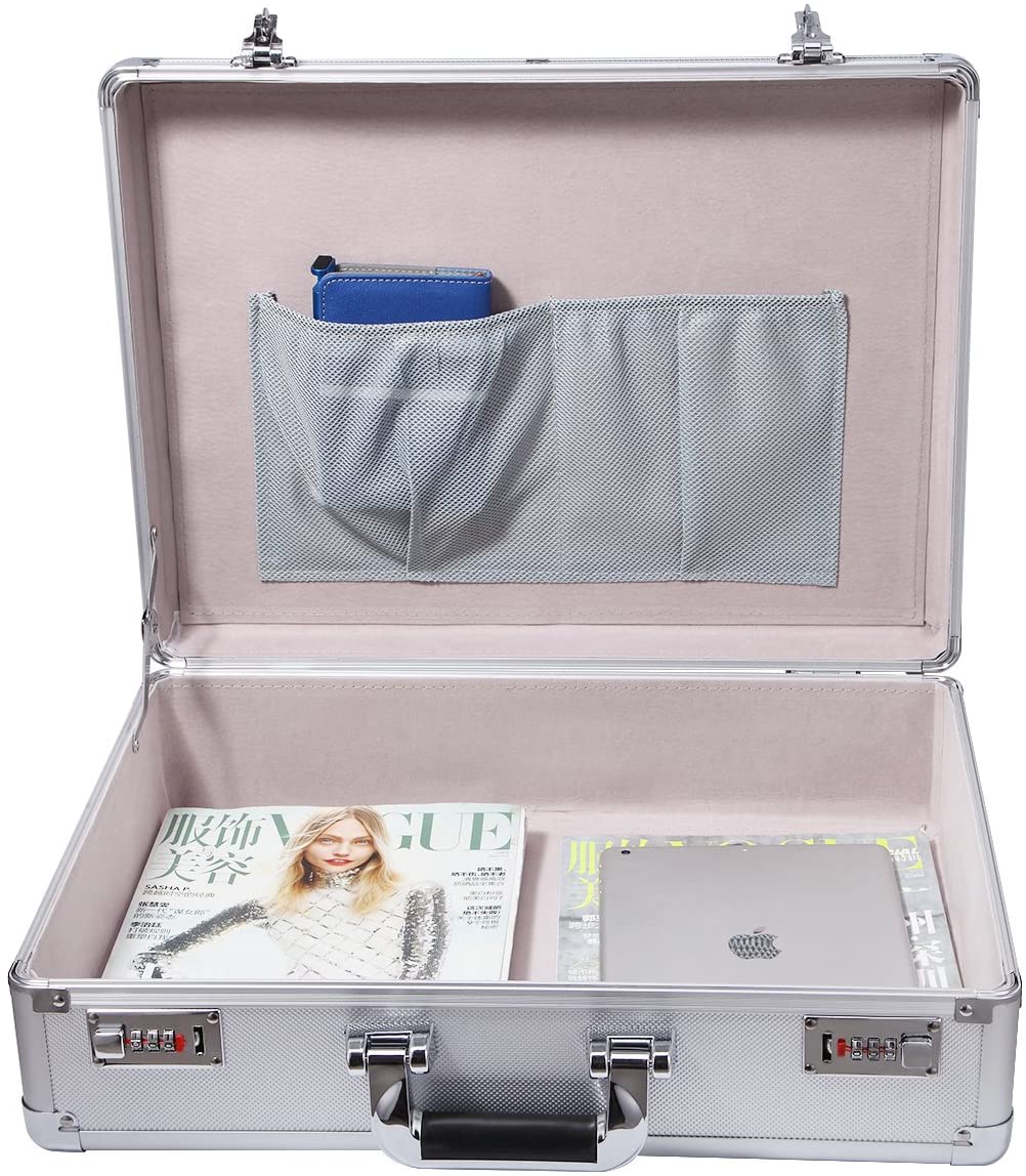 Briefcase Aluminum Hard Case Tool Box Metal Cash Box with Multiple Rivet Reinforcement